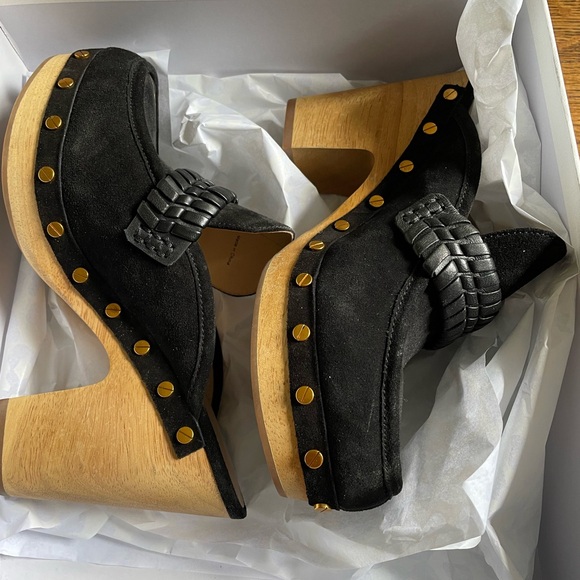 Veronica Beard Black Suede Studded Clog Mules - Picture 3 of 8